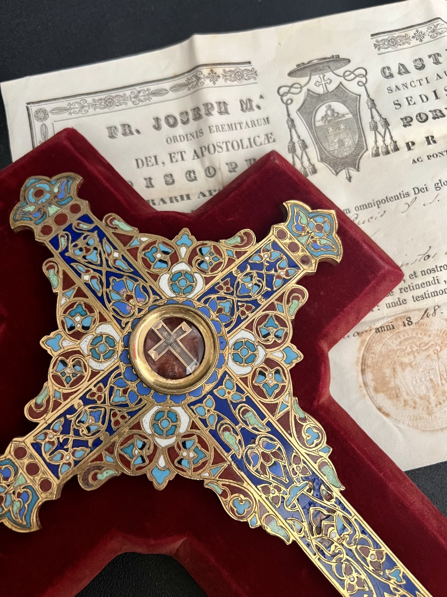 Croix reliquaire de la Vraie Croix – émail cloisonné – XIXe siècle avec authentique-photo-5