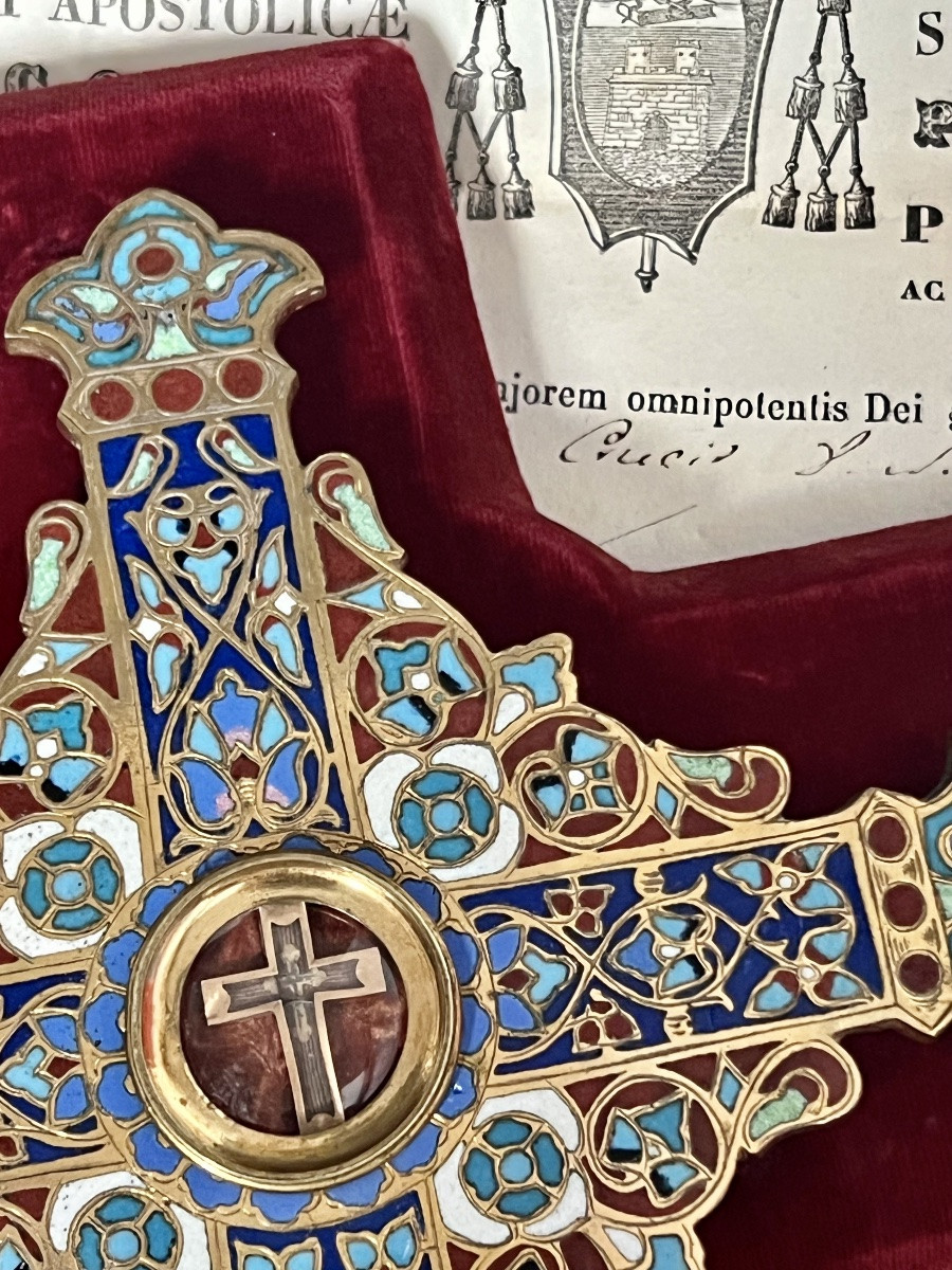 Croix reliquaire de la Vraie Croix – émail cloisonné – XIXe siècle avec authentique-photo-6