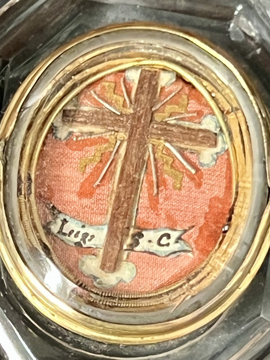 Reliquaire de la Vraie Croix – cristal taillé et papierolles – XIXe siècle-photo-2