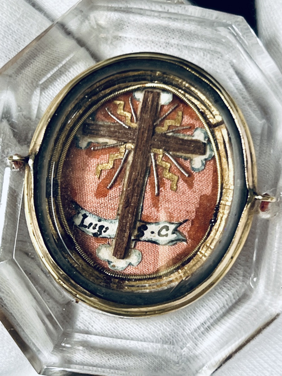 Reliquaire de la Vraie Croix – cristal taillé et papierolles – XIXe siècle-photo-5