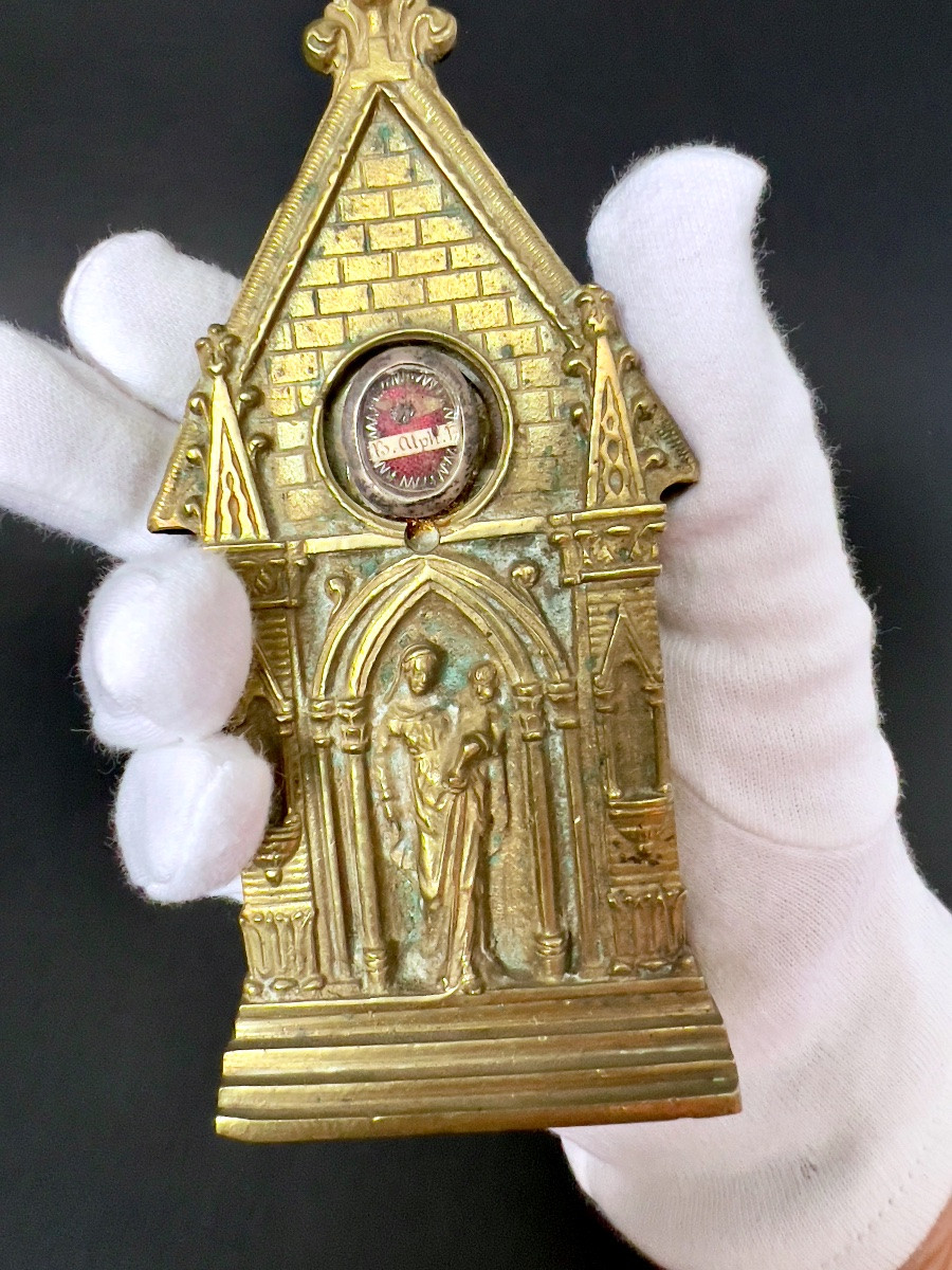 Neo-gothic Reliquary In Gilded Bronze – Relic Of Blessed Alphonsus (b. Alpl. F.)-photo-2