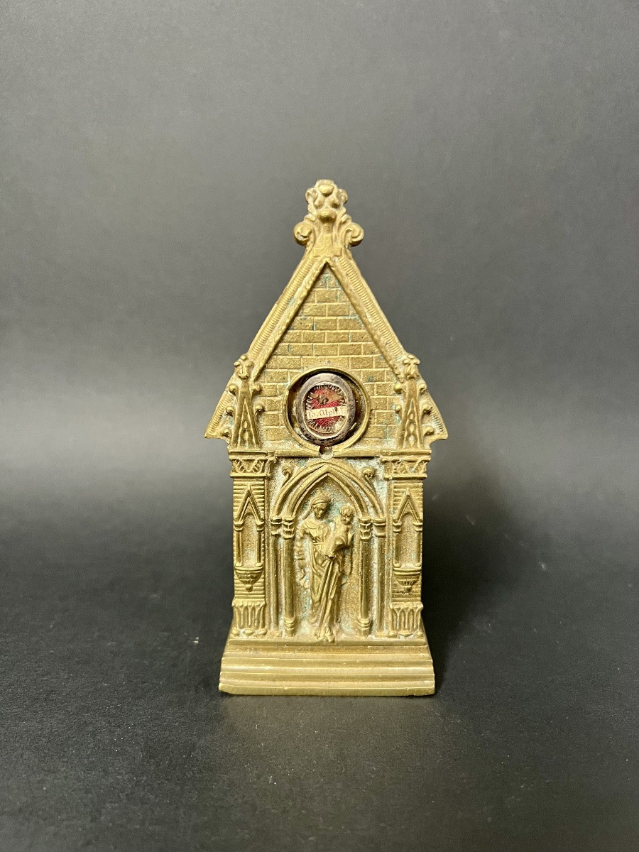 Neo-gothic Reliquary In Gilded Bronze – Relic Of Blessed Alphonsus (b. Alpl. F.)-photo-1