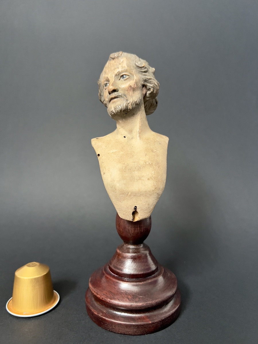 Votive Bust In Polychrome Terracotta, Southern Italy, 18th Century-photo-3