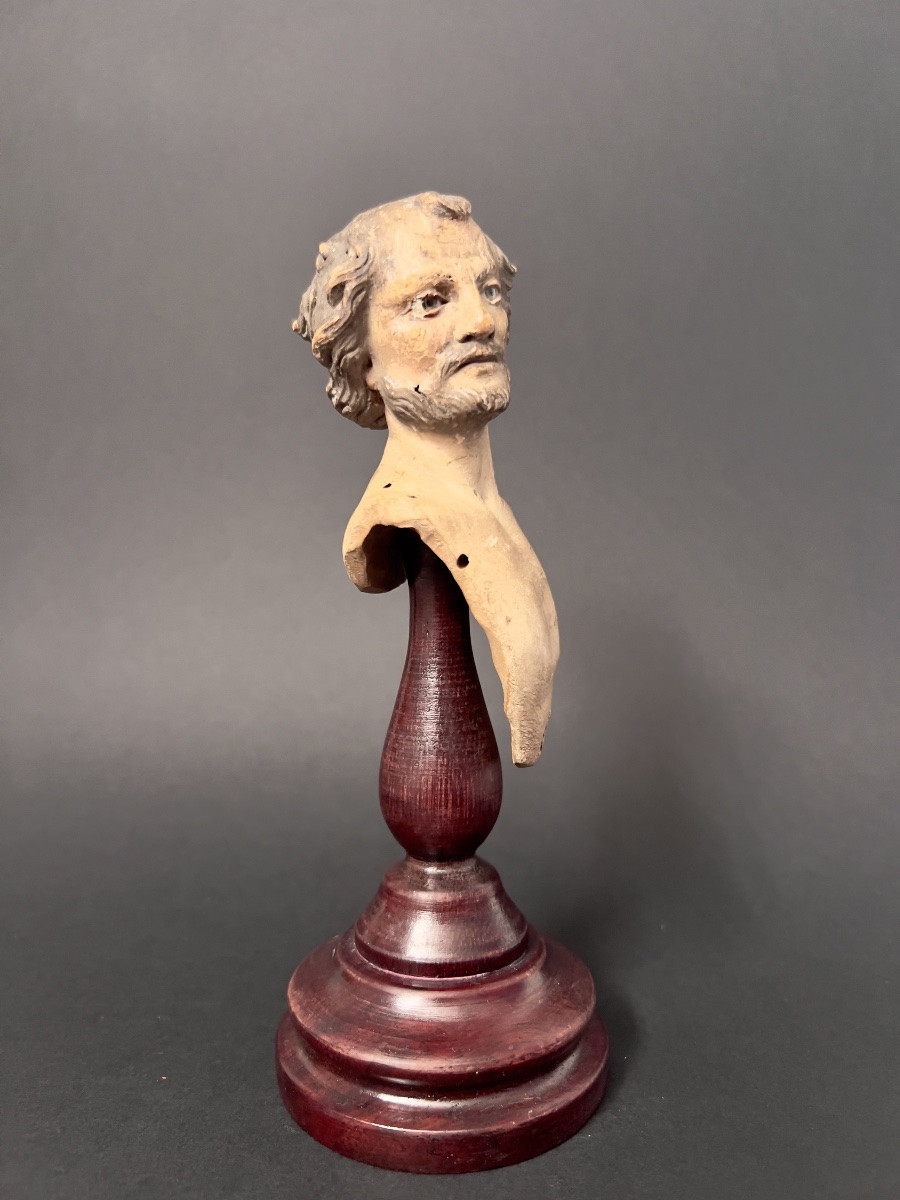 Votive Bust In Polychrome Terracotta, Southern Italy, 18th Century-photo-1