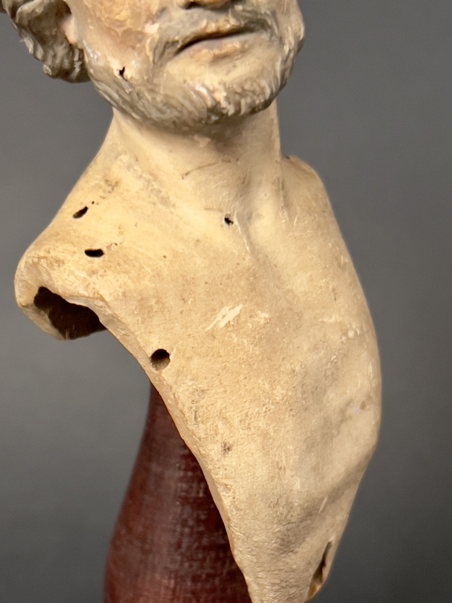 Votive Bust In Polychrome Terracotta, Southern Italy, 18th Century-photo-5