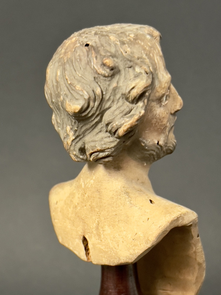 Votive Bust In Polychrome Terracotta, Southern Italy, 18th Century-photo-6