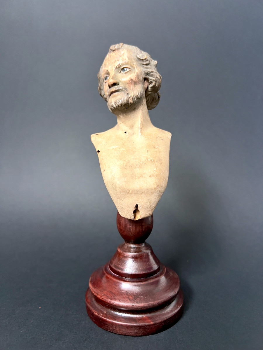 Votive Bust In Polychrome Terracotta, Southern Italy, 18th Century