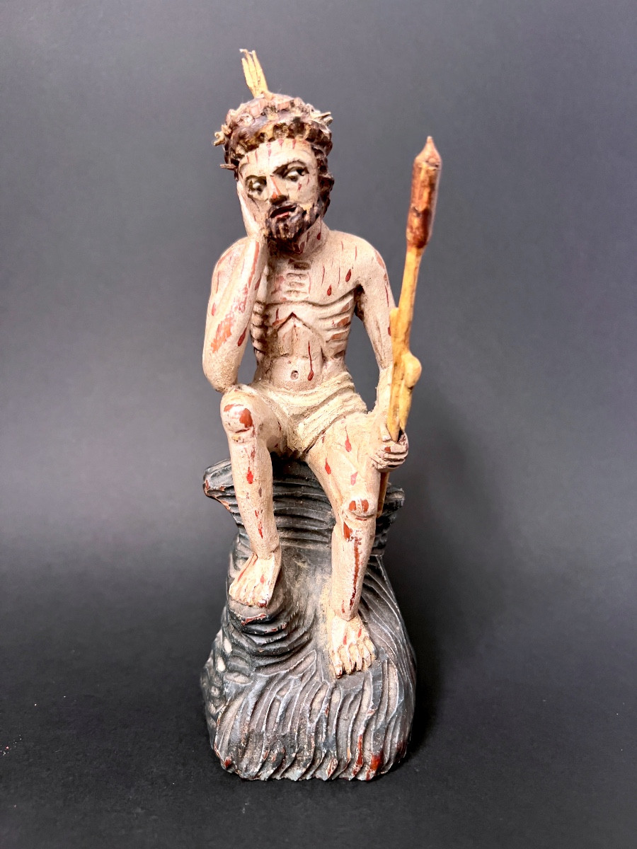 Christ Of The Outrages – “christ Of Patience” In Carved And Polychrome Wood, Italy 