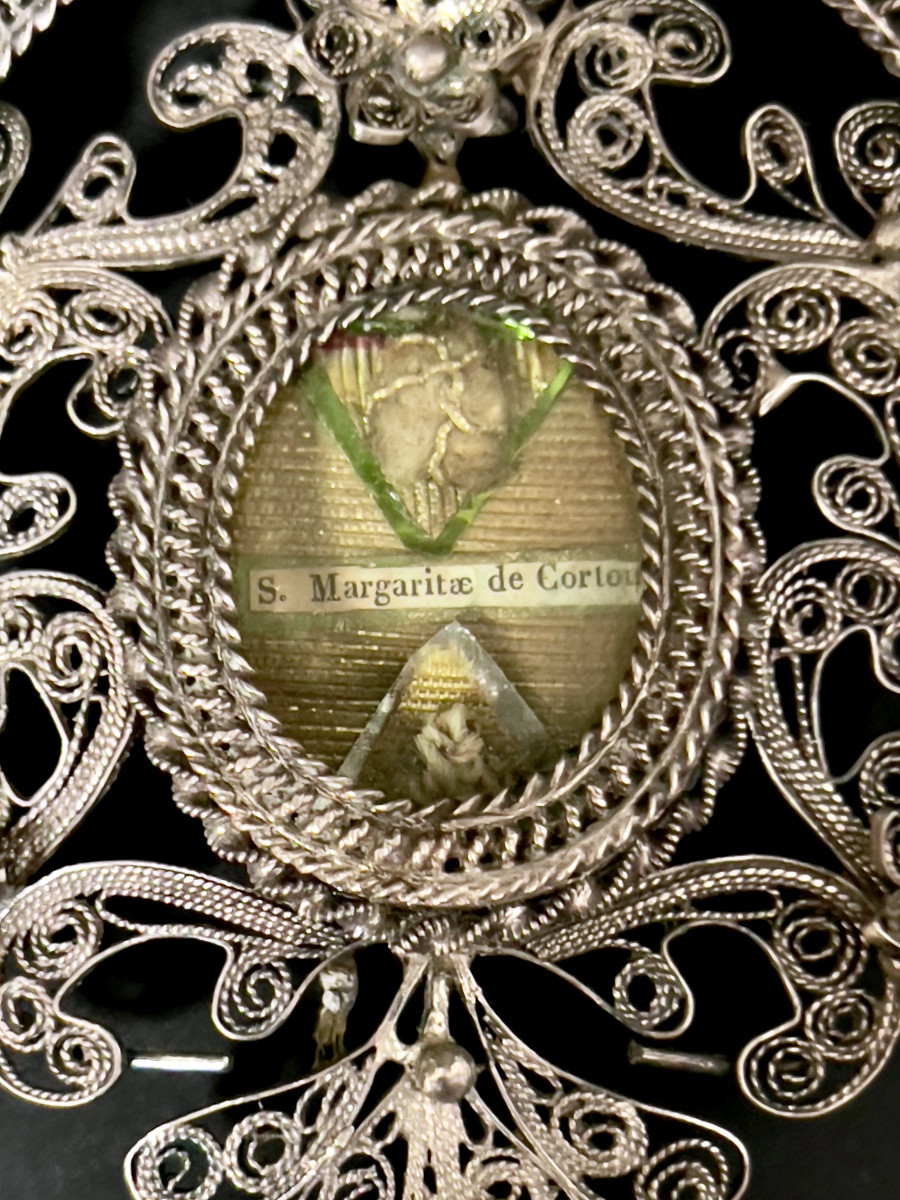 Filigree Silver Reliquary – Relic Of Saint Margaret Of Cortona, 18th Century-photo-3