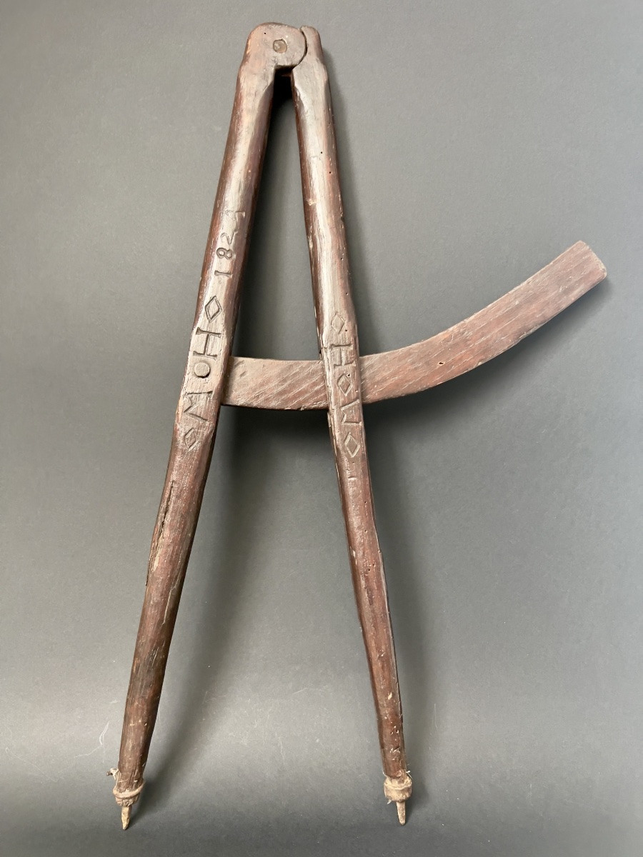 Large Engraved Wooden Carpenter's Compass – Dated 1824-photo-7