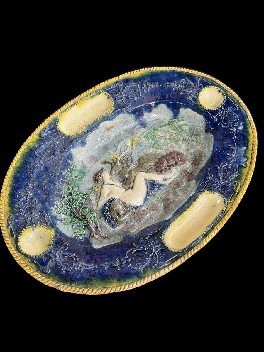 Large Oval Dish In Glazed Earthenware – School Of Bernard Palissy (19th Century)-photo-1