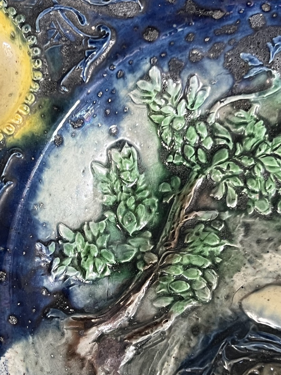 Large Oval Dish In Glazed Earthenware – School Of Bernard Palissy (19th Century)-photo-2