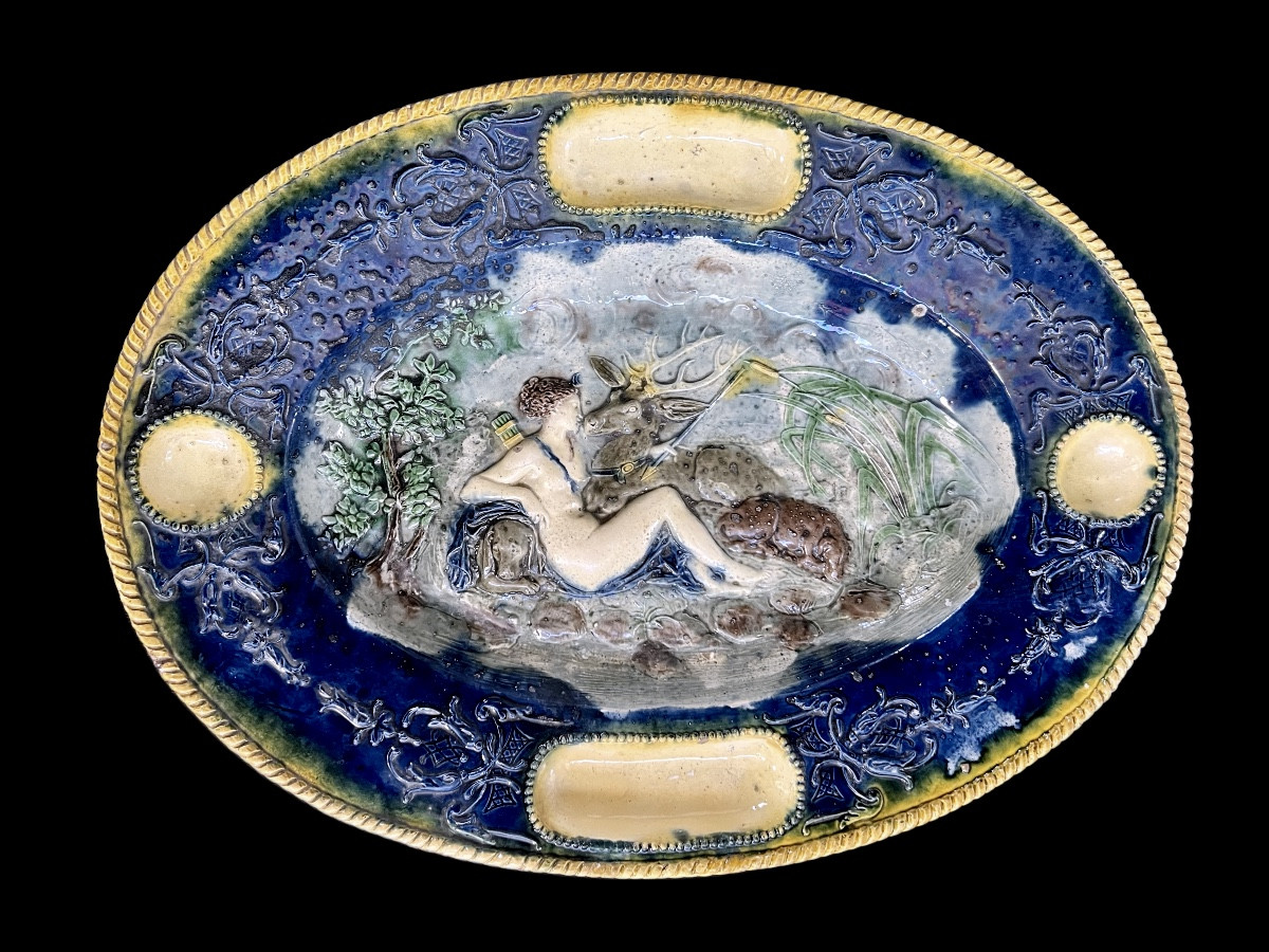 Large Oval Dish In Glazed Earthenware – School Of Bernard Palissy (19th Century)