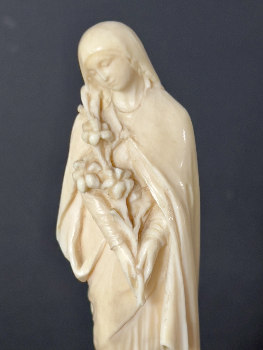 Statuette in ivory – virgin with lilies – signeda. goothals – late 19th / early 20th -flanders-photo-4
