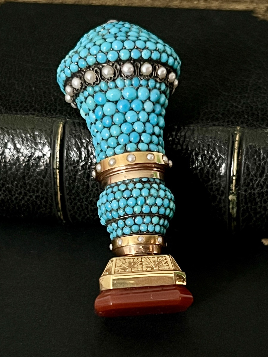 Cachet en or, argent, turquoise et cornaline – Russie ou Angleterre, vers 1820-1840-photo-1