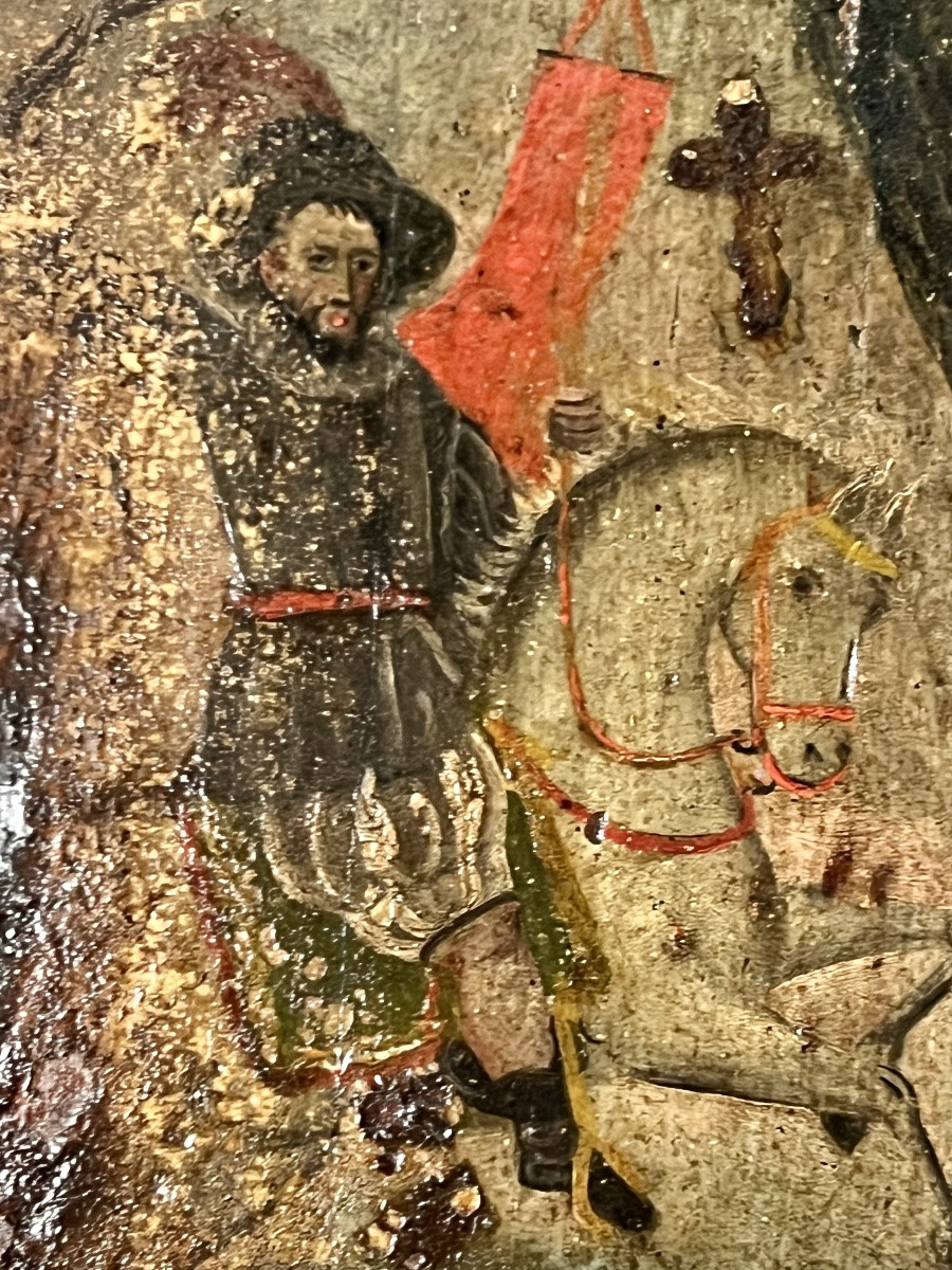 Icône peinte sur bois – Saint Georges terrassant le dragon fin XVIIè - début XVIIIè siècle-photo-4