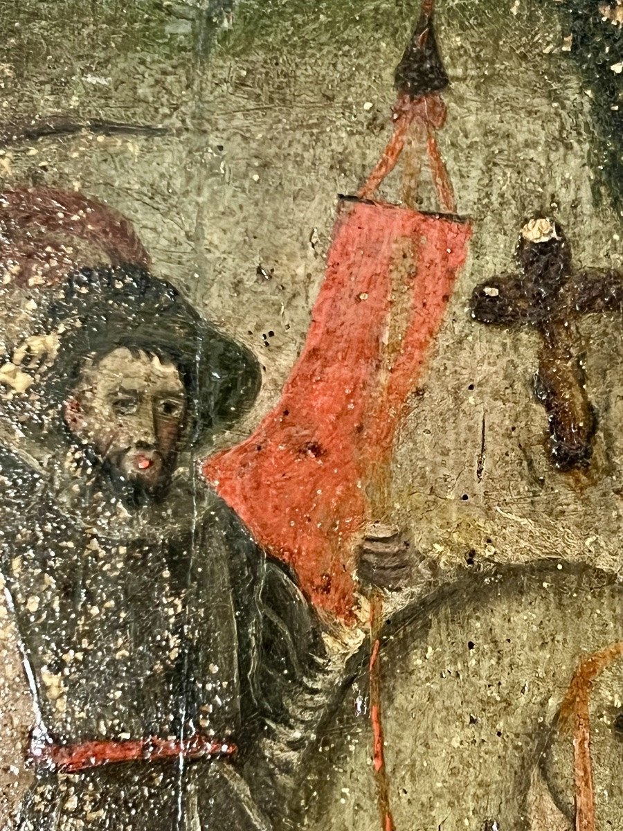 Icône peinte sur bois – Saint Georges terrassant le dragon fin XVIIè - début XVIIIè siècle-photo-5