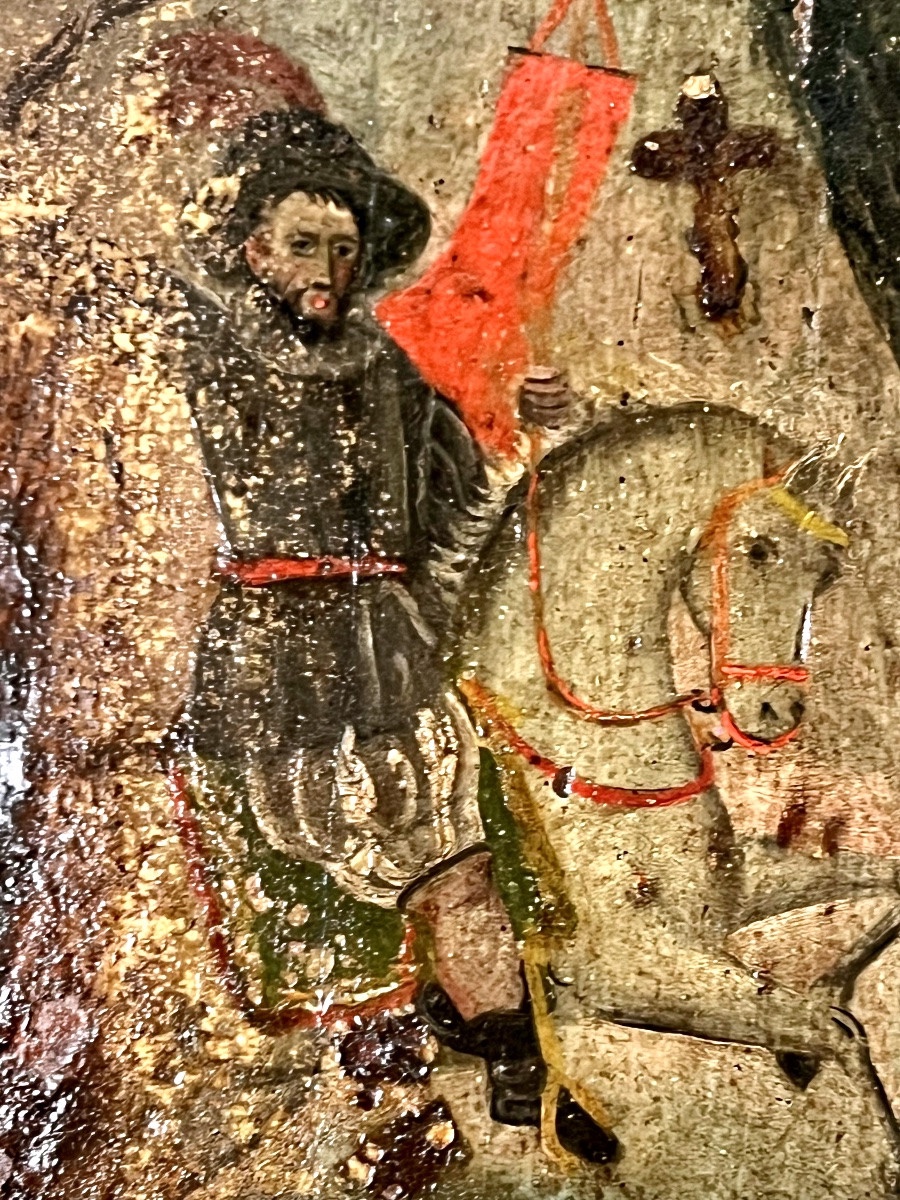 Icône peinte sur bois – Saint Georges terrassant le dragon fin XVIIè - début XVIIIè siècle