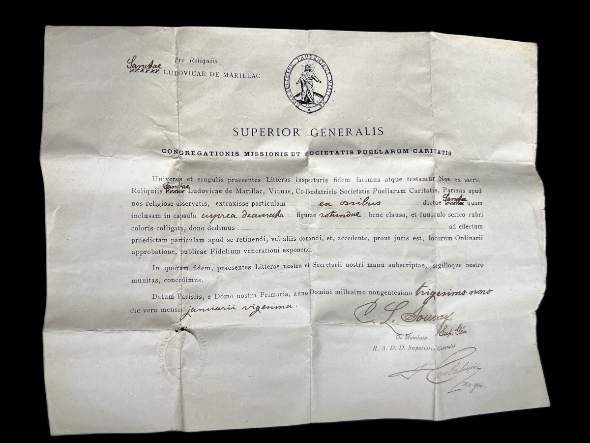 Reliquary – Saint Louise De Marillac – Ex Ossibus – With Authentic Inscription (1939)-photo-5