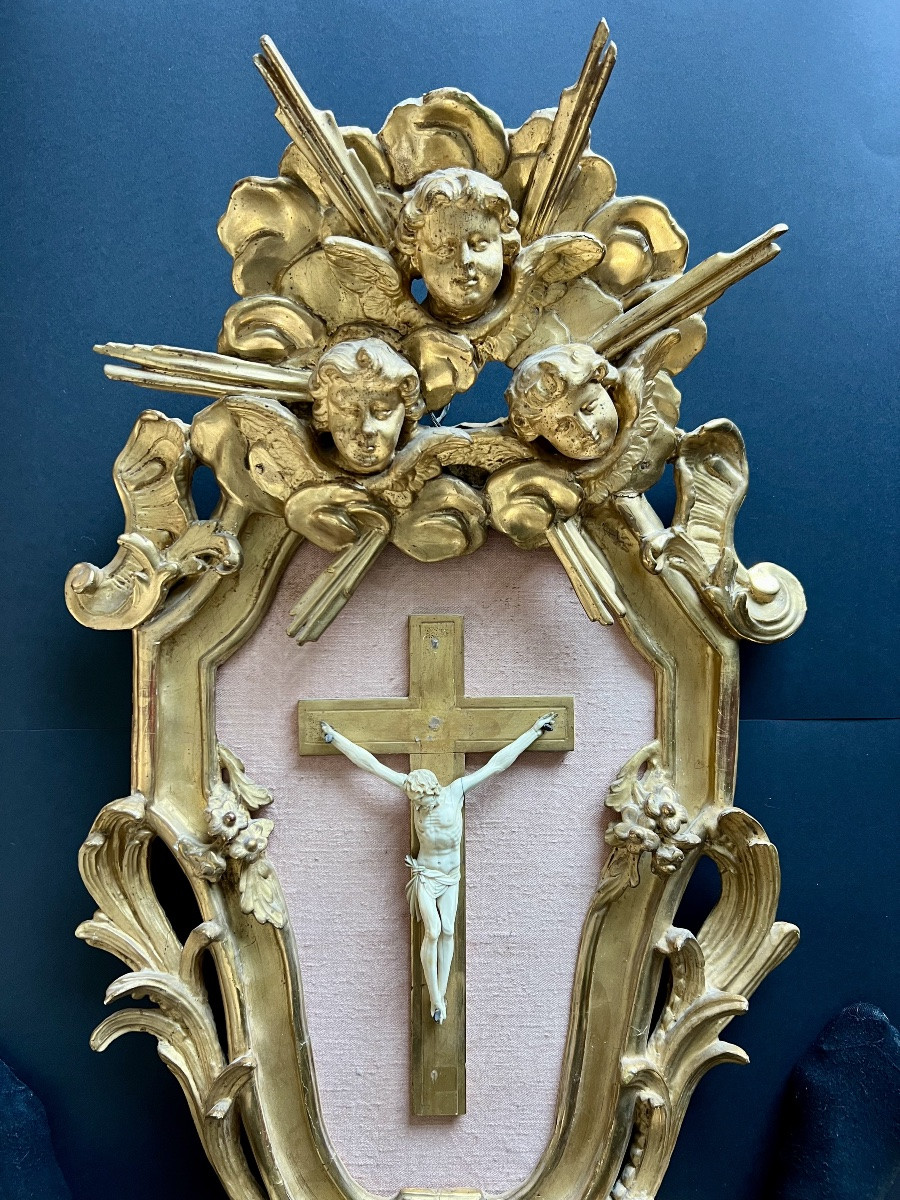 Important Christ On The Cross In A Carved Baroque Frame - 18th Century - Italy-photo-8