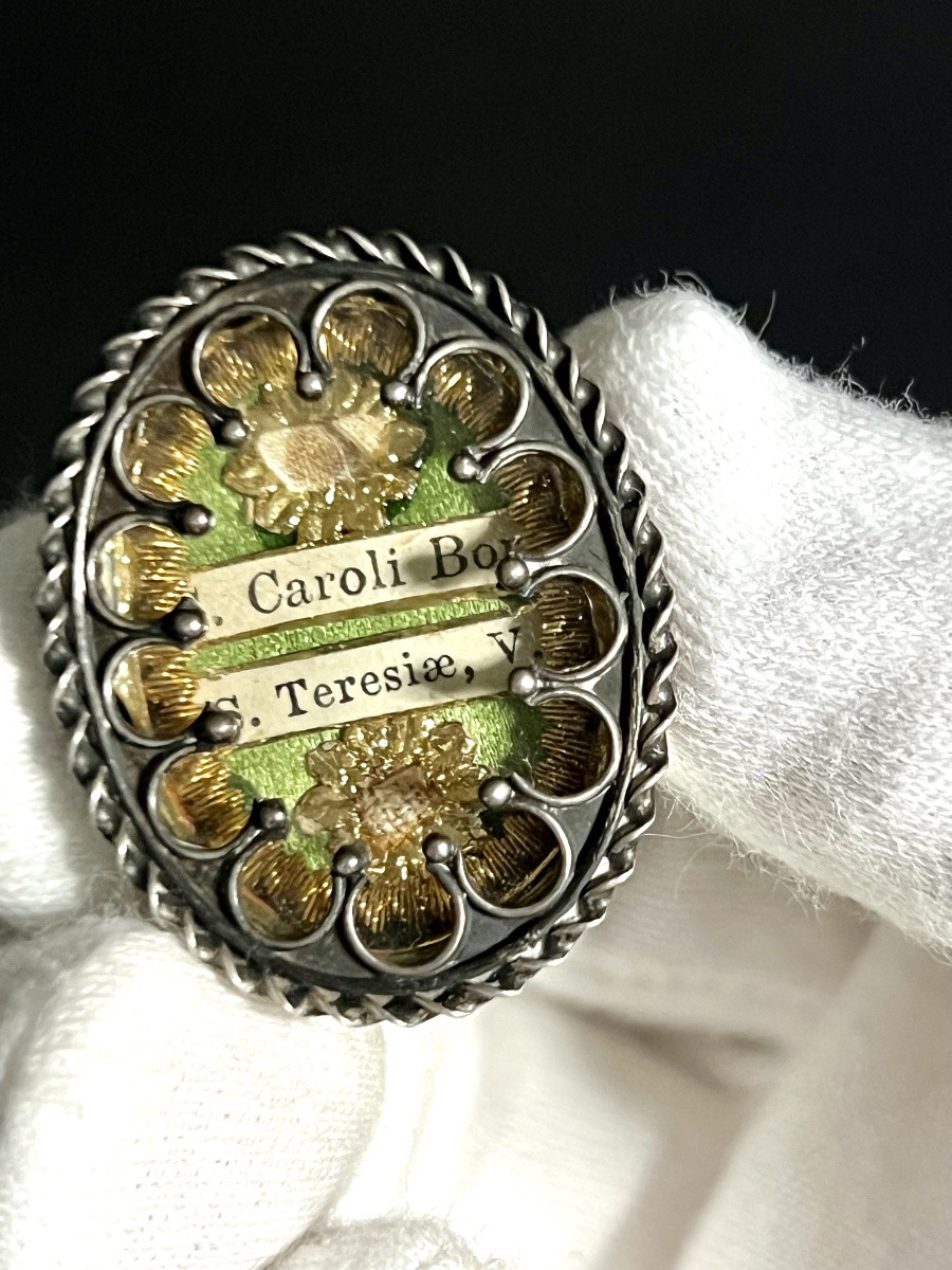 Reliquaire ovale double – Saint Charles Borromée et Sainte Thérèse Vierge Italie - XIXè-photo-3