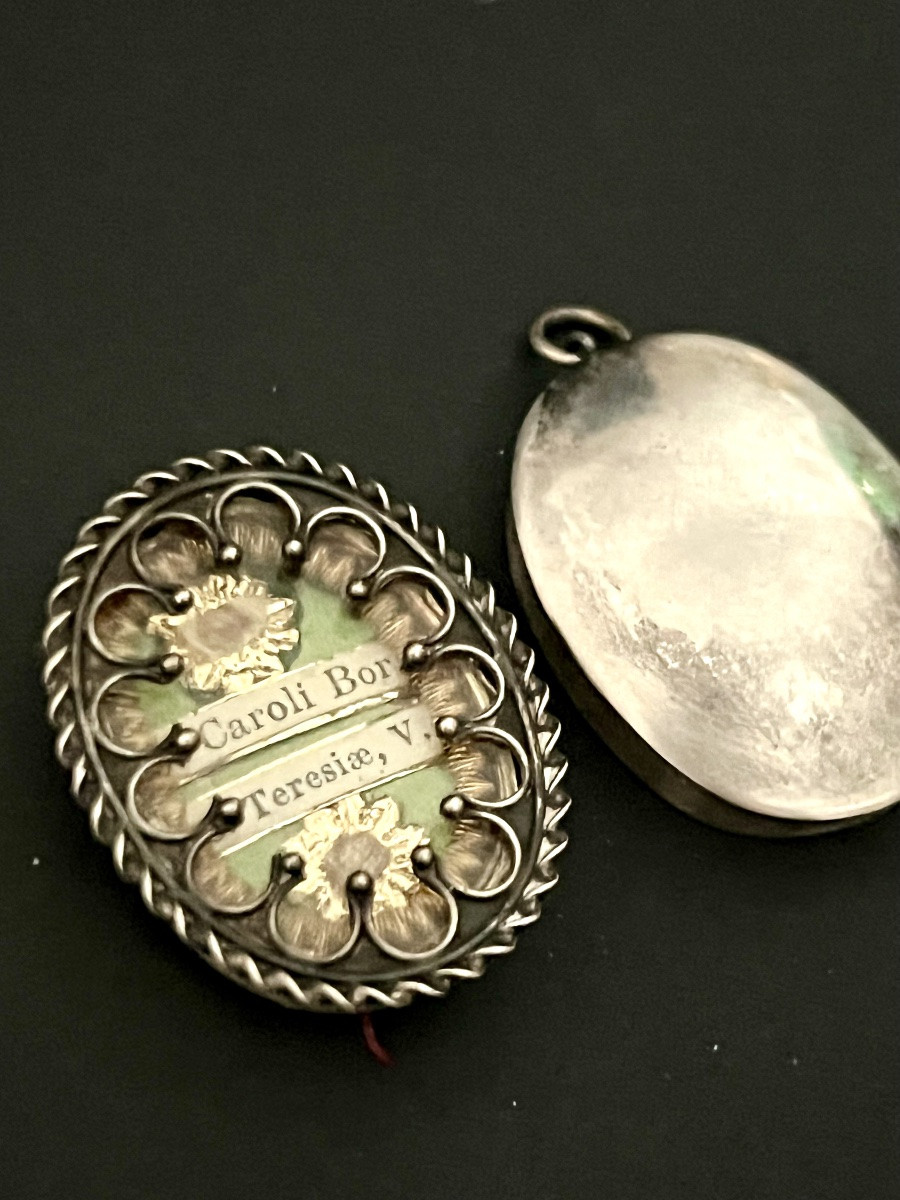 Reliquaire ovale double – Saint Charles Borromée et Sainte Thérèse Vierge Italie - XIXè-photo-5
