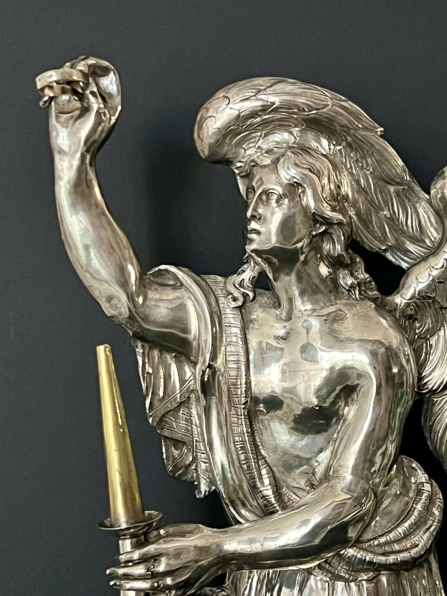 Exceptional Pair Of Silver  Ceroferous Angels Or  Candle-bearing Angels – Brussels, 1681–1682 -photo-3