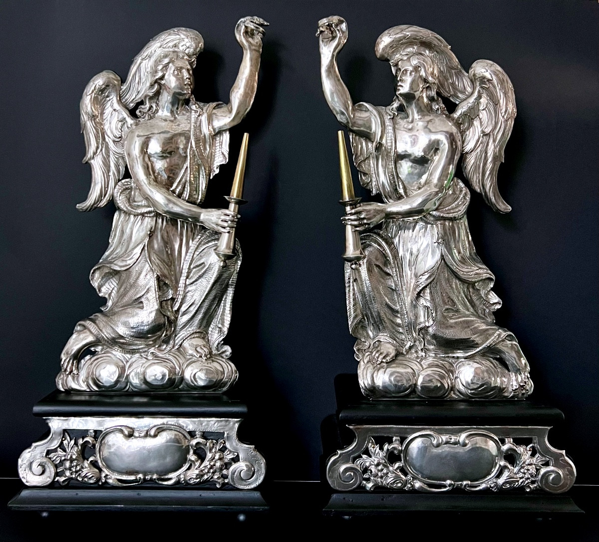 Exceptional Pair Of Silver  Ceroferous Angels Or  Candle-bearing Angels – Brussels, 1681–1682 