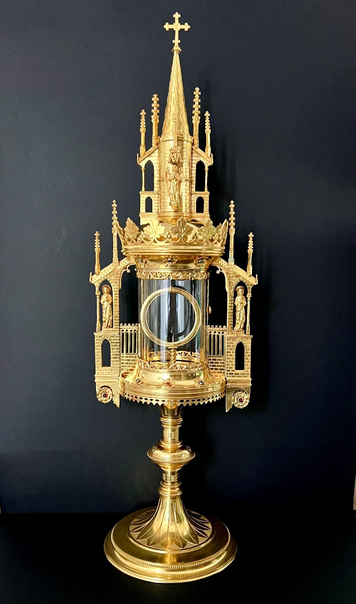 Neo-gothic Monstrance In The Shape Of A Tower – Late 19th / Early 20th Century – Bourdon (ghent) -photo-2