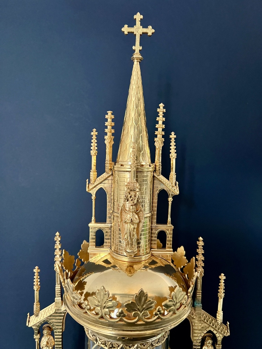 Neo-gothic Monstrance In The Shape Of A Tower – Late 19th / Early 20th Century – Bourdon (ghent) -photo-3