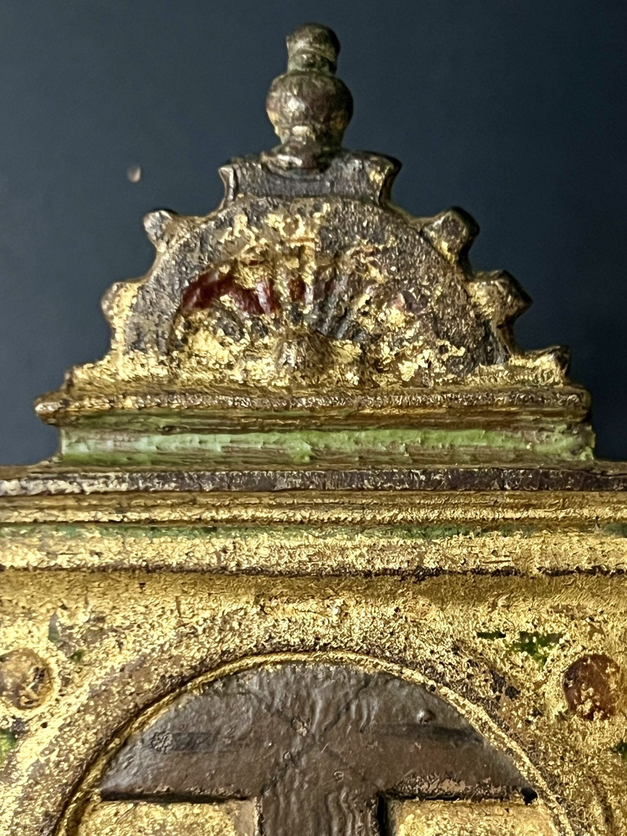 Kiss Of Peace (pax) In Gilded And Polychrome Bronze – Pietà, Mater Dolorosa, Spain, 16th Century-photo-4