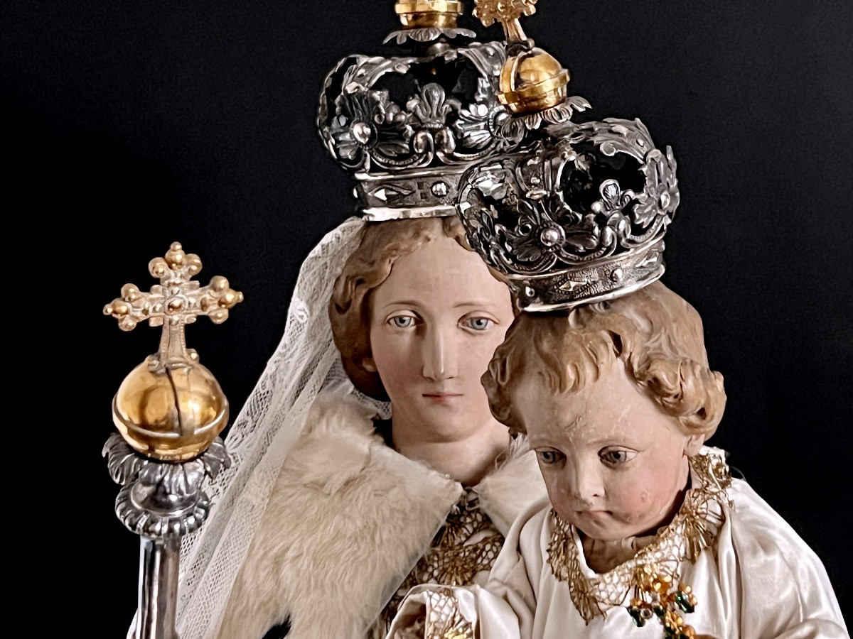 Large Statue Of The Crowned Virgin And Child – 19th Century – 120 Cm-photo-2