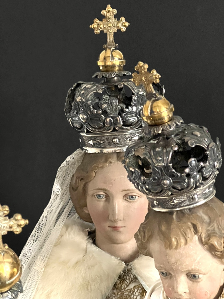 Large Statue Of The Crowned Virgin And Child – 19th Century – 120 Cm-photo-1