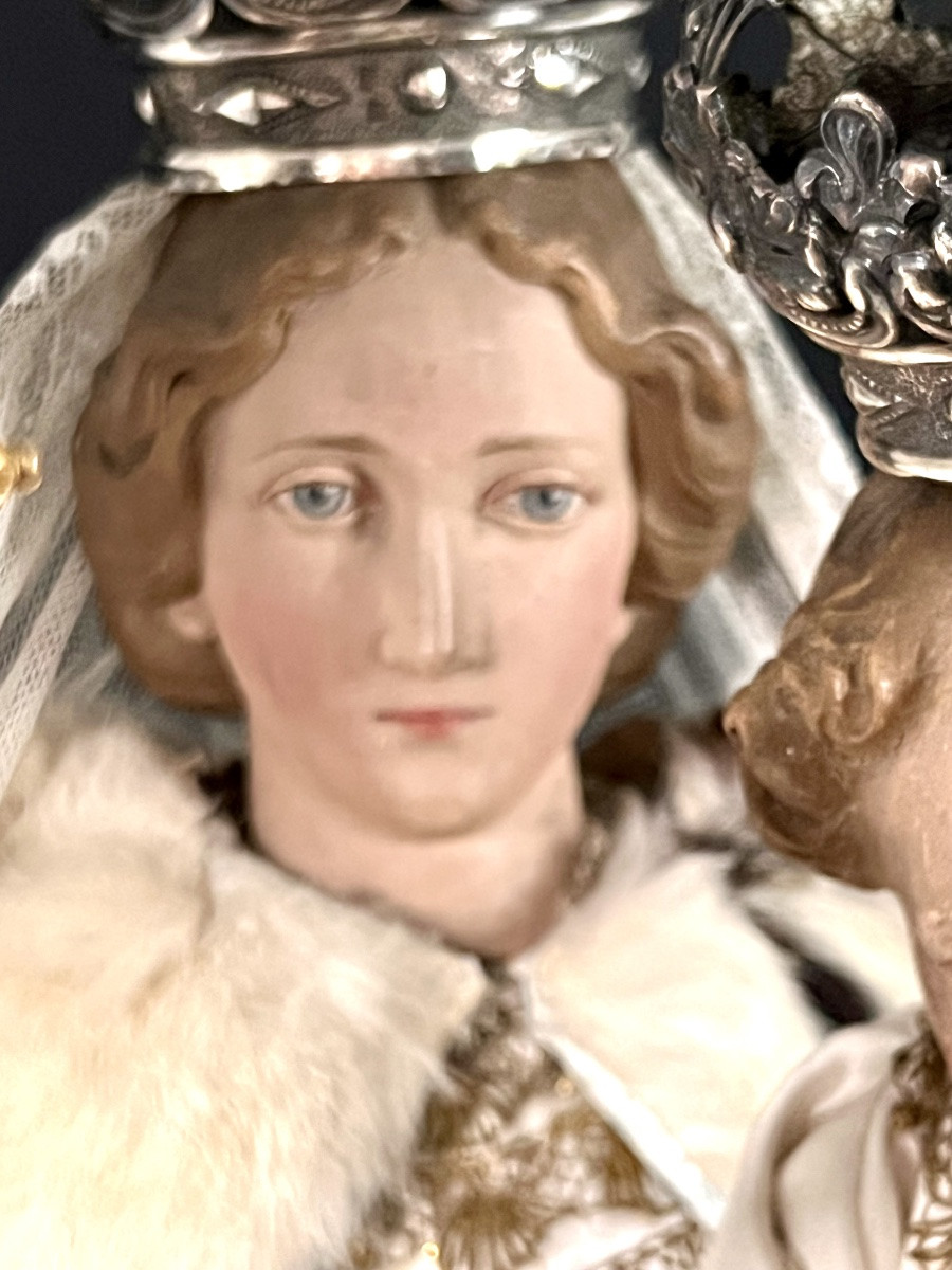 Large Statue Of The Crowned Virgin And Child – 19th Century – 120 Cm-photo-2