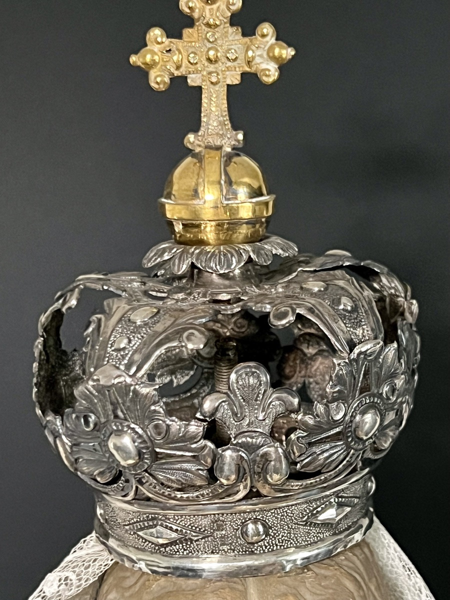 Large Statue Of The Crowned Virgin And Child – 19th Century – 120 Cm-photo-4