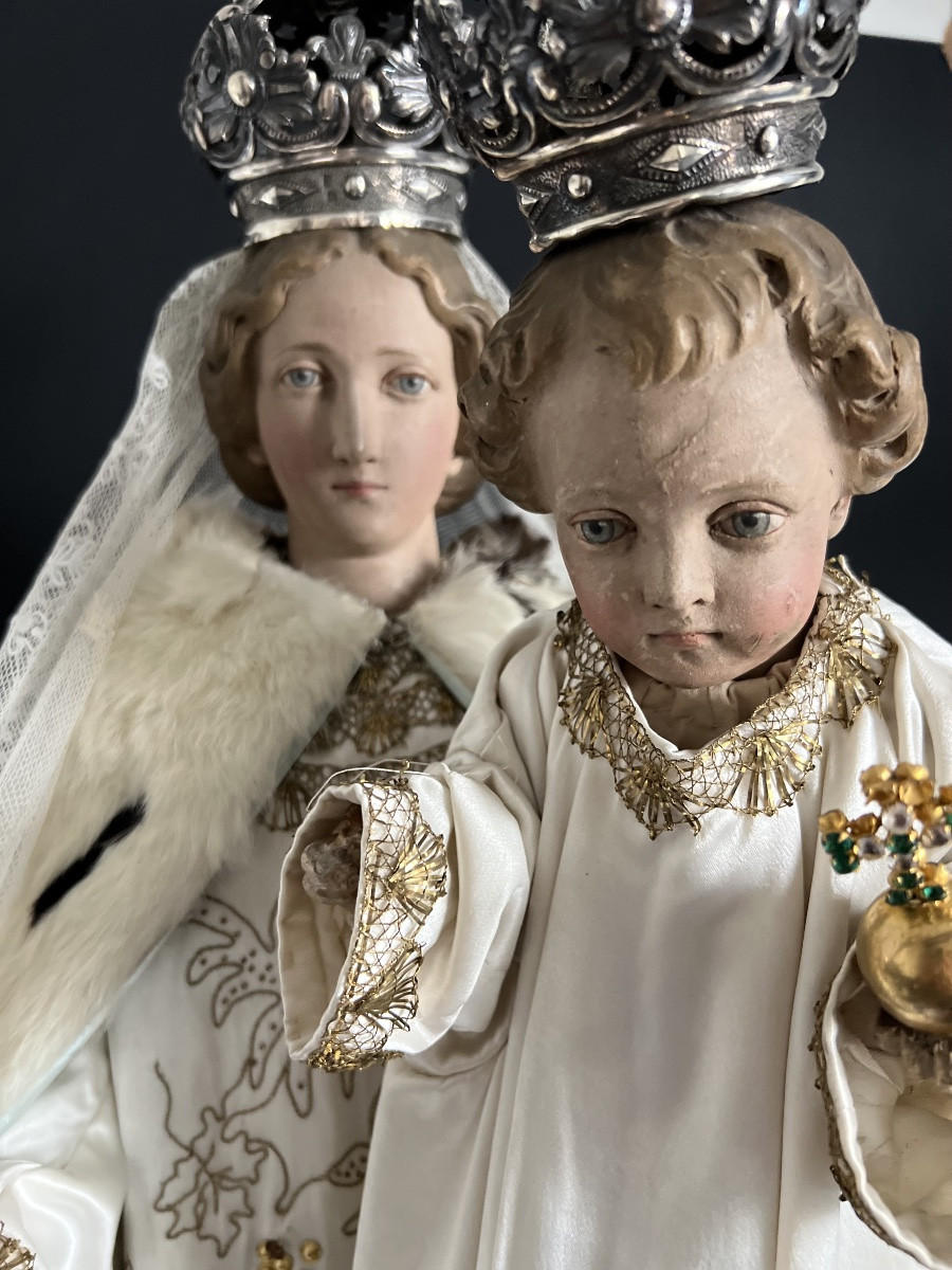 Large Statue Of The Crowned Virgin And Child – 19th Century – 120 Cm-photo-8