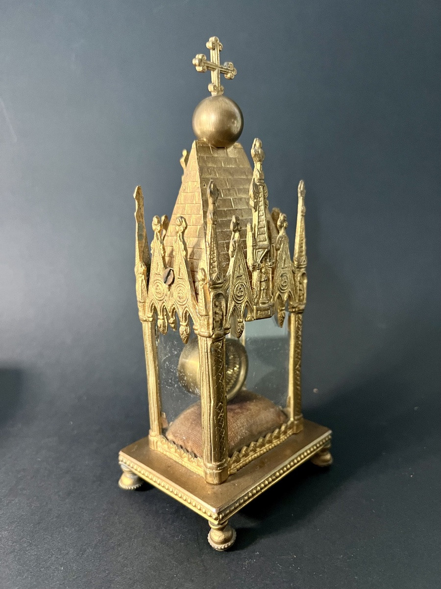 Neo-gothic Reliquary Shrine – 19th Century. Relic Ex Ossibus – Attributed To The Gindes Art Gallery.-photo-3