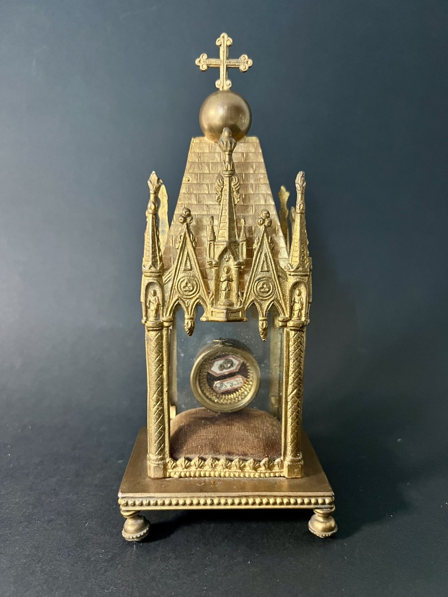 Neo-gothic Reliquary Shrine – 19th Century. Relic Ex Ossibus – Attributed To The Gindes Art Gallery.-photo-1