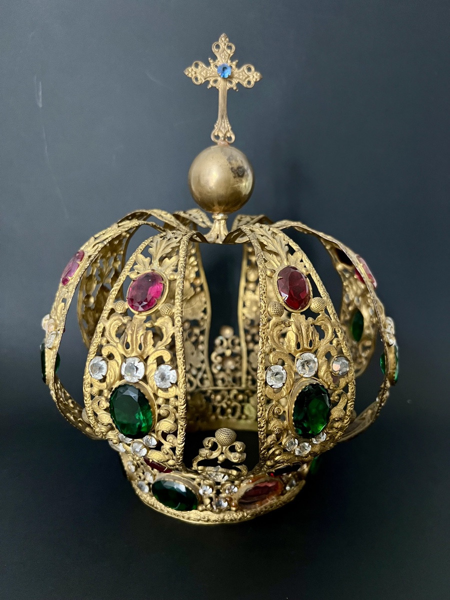 Important Votive Wreath In Gilt Bronze, 19th Century -photo-3