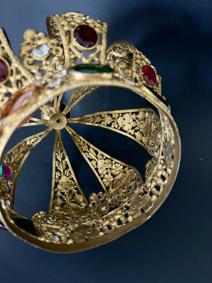 Important Votive Wreath In Gilt Bronze, 19th Century -photo-7