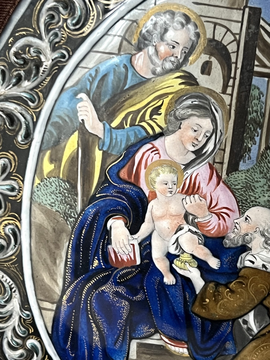 Plaque émaillée polychrome – Adoration des Mages – Limoges – Signée A. Huguerville-photo-1