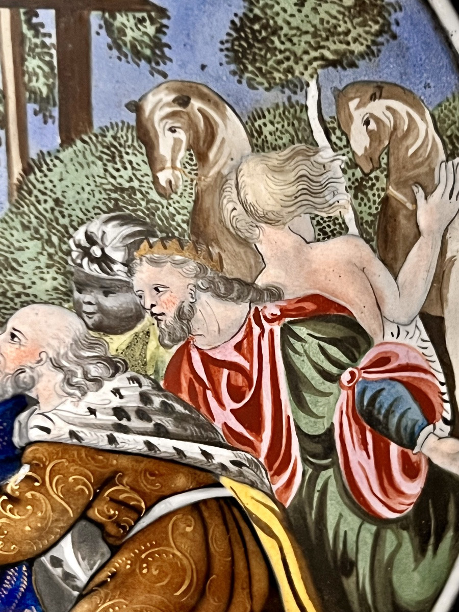 Plaque émaillée polychrome – Adoration des Mages – Limoges – Signée A. Huguerville-photo-4