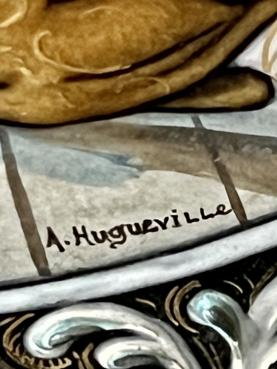 Plaque émaillée polychrome – Adoration des Mages – Limoges – Signée A. Huguerville-photo-6