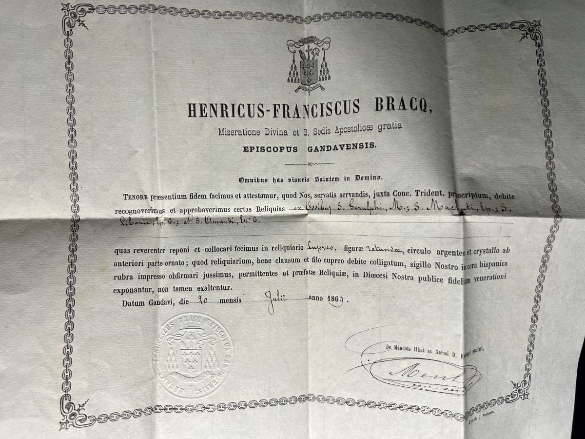 Teca-type Reliquary With Authentic Episcopal Seal – Ghent, 1864-photo-3