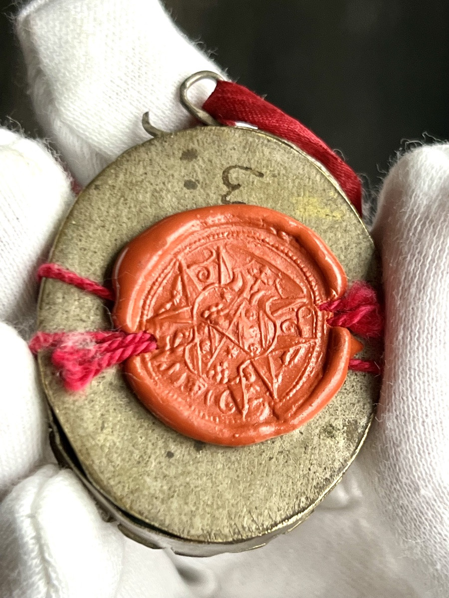 Oval Reliquary In Silvered Metal - Ex Ossibus , 18th  Century - Italy-photo-2