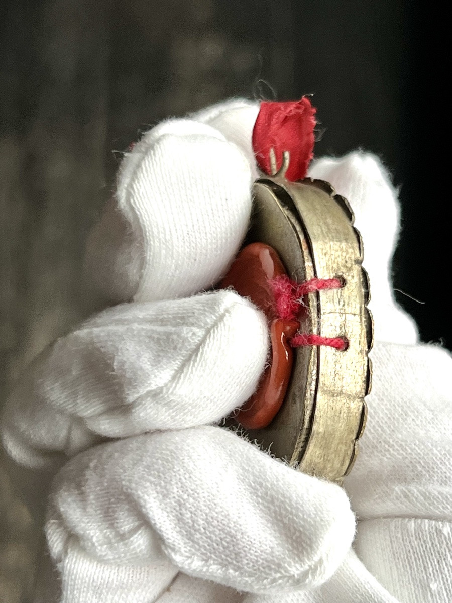 Oval Reliquary In Silvered Metal - Ex Ossibus , 18th  Century - Italy-photo-6