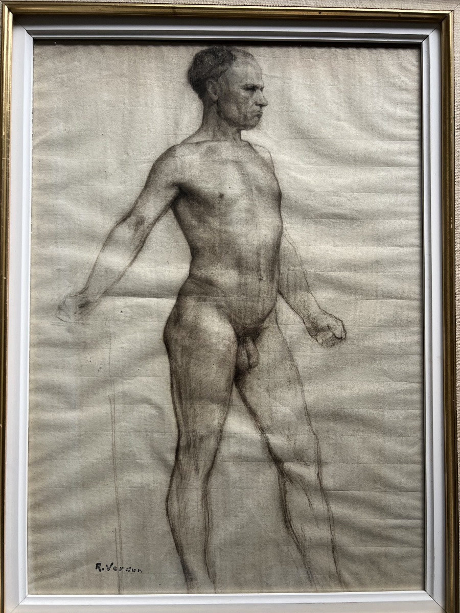 Dessin académique – Étude de nu masculin – Signé-photo-1