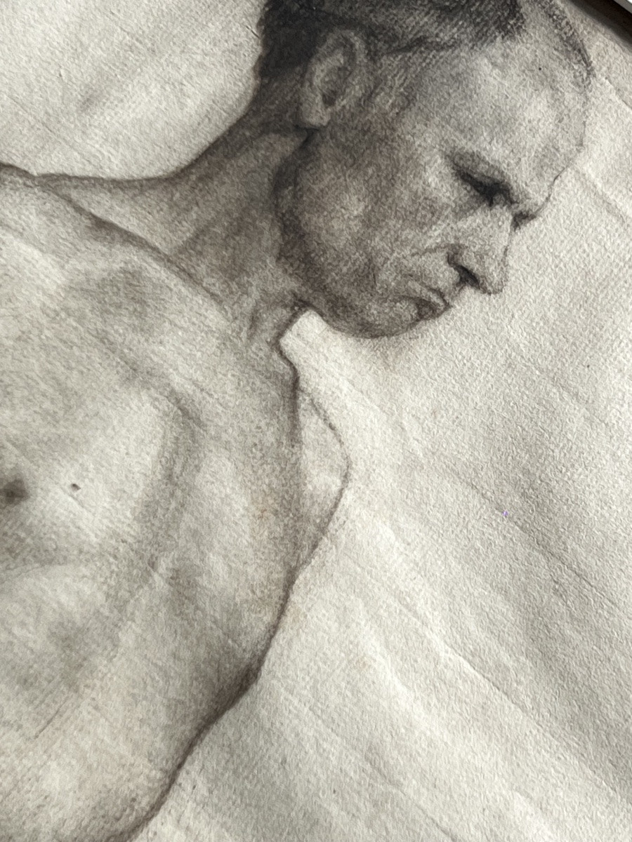 Dessin académique – Étude de nu masculin – Signé-photo-2