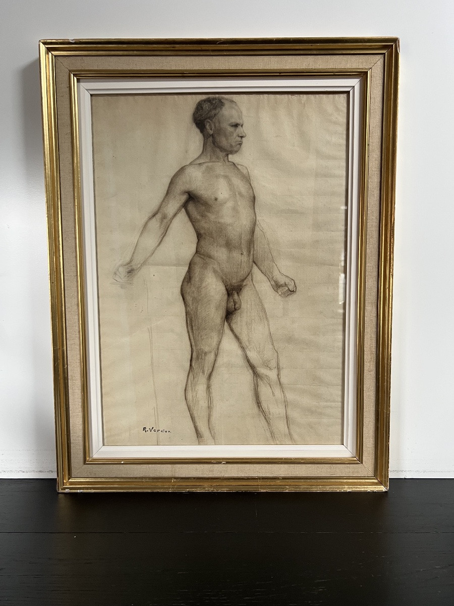 Dessin académique – Étude de nu masculin – Signé-photo-6
