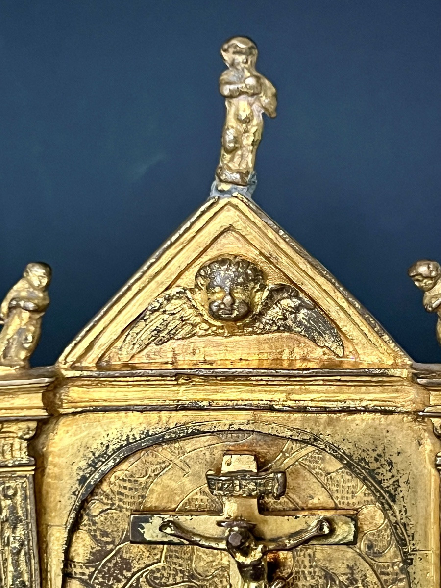 Rare Gilt Bronze Kiss Of Peace – Calvary – Aragon, Circa 1570-1590-photo-5